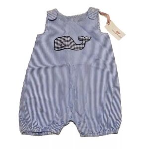 Vineyard Vines Striped Whale Blue Romper Coveralls Size 18-24 Months NWT